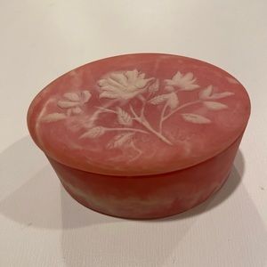 Beautiful Vintage Small Pink Floral Soapstone Trinket Box